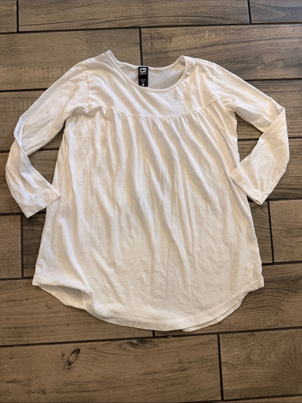Alternative White Long-Sleeve Gathered Yoke Tunic